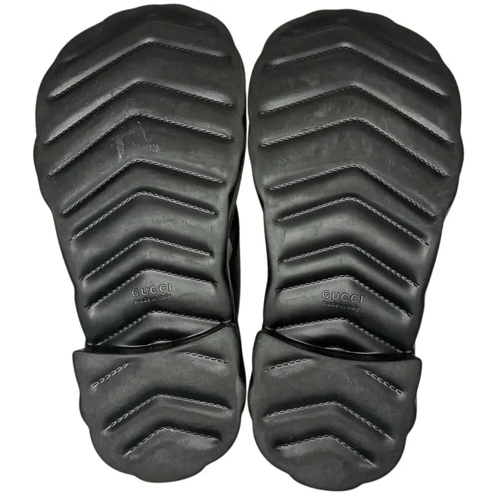 Gucci Rubber Chevron Logo Platform Thong Sandals Black Size 37 Box & Dust Bag - Picture 12 of 13